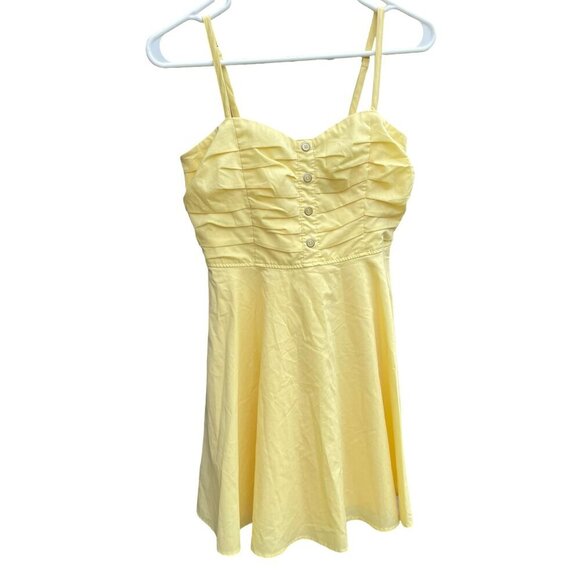 Dynamite Butter Yellow Summer Dress Seersucker Sweetheart A-Line, Sz Small, Flaw - Picture 2 of 11
